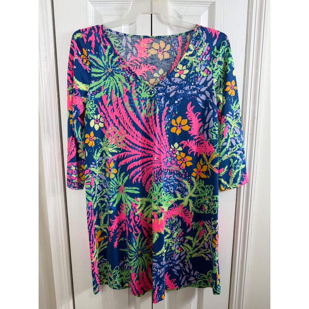 Lilly Pulitzer Erin Dress M Indigo All A Glow Tropical Preppy Resortwear Shift